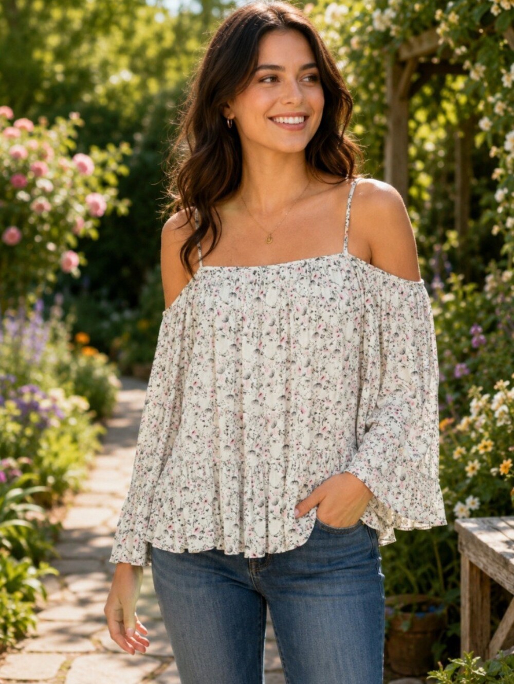 Strut & Bolt Trend Setter Diva Cream Floral Off Shoulder Blouse NWT Medium